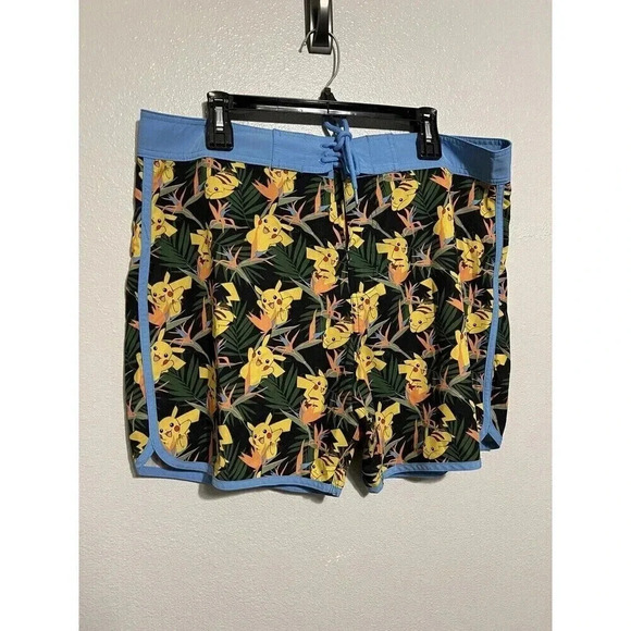 Pokemon Pikachu & Birds Of Paradise Flower Swim Trunks Mens Size Large - Picture 1 of 5